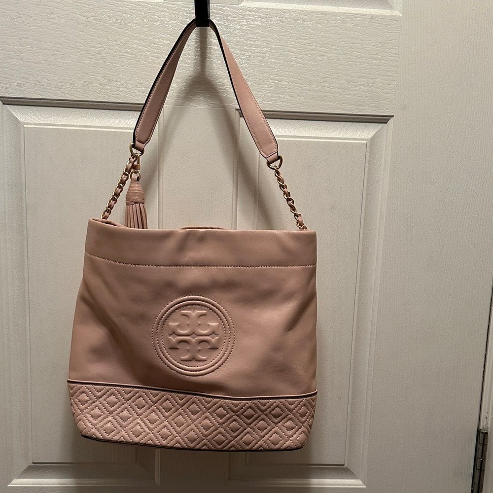 Tory Burch Blush Pink Soft Leather Shoulder Bag Classic Beautiful Chic Stylish